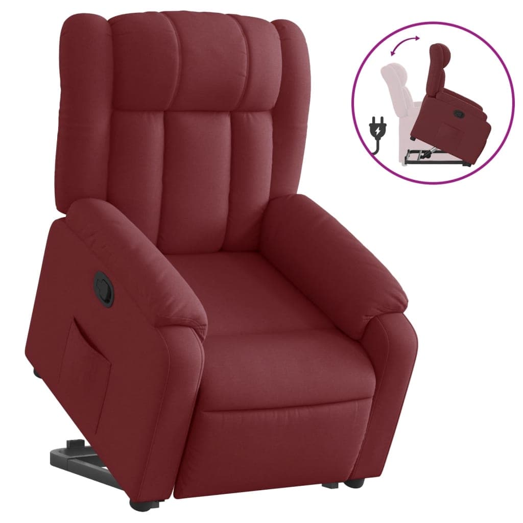 vidaXL Poltrona Reclinável Elevatória Tecido Vermelho Tinto - 1274081311