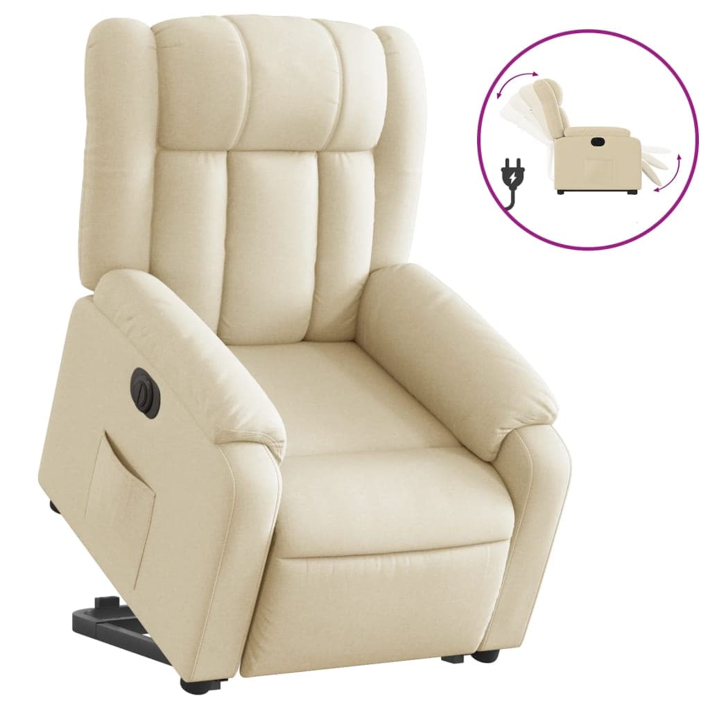 vidaXL Poltrona reclinável elevatória elétrica tecido cor creme