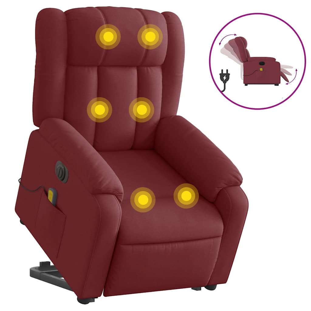 vidaXL Poltrona elevatória de massagens elétrica tecido vermelho tinto
