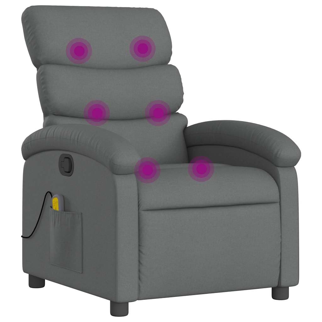 vidaXL Poltrona de massagens reclinável tecido cinzento-escuro