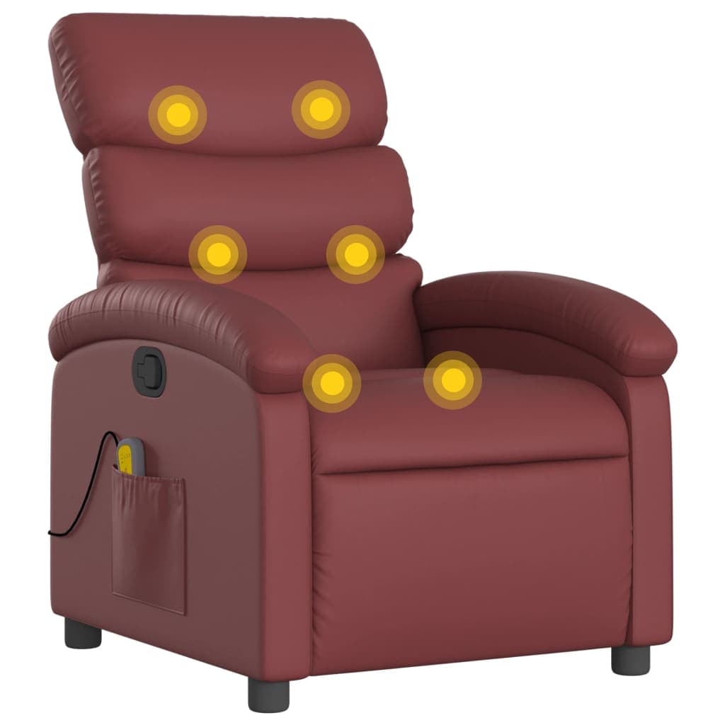 vidaXL Poltrona massagens reclinável couro artificial vermelho tinto