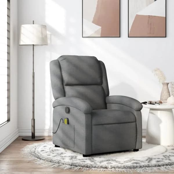 Poltrona de Massagens Reclinável Tecido Cinzento-escuro - 2240484491