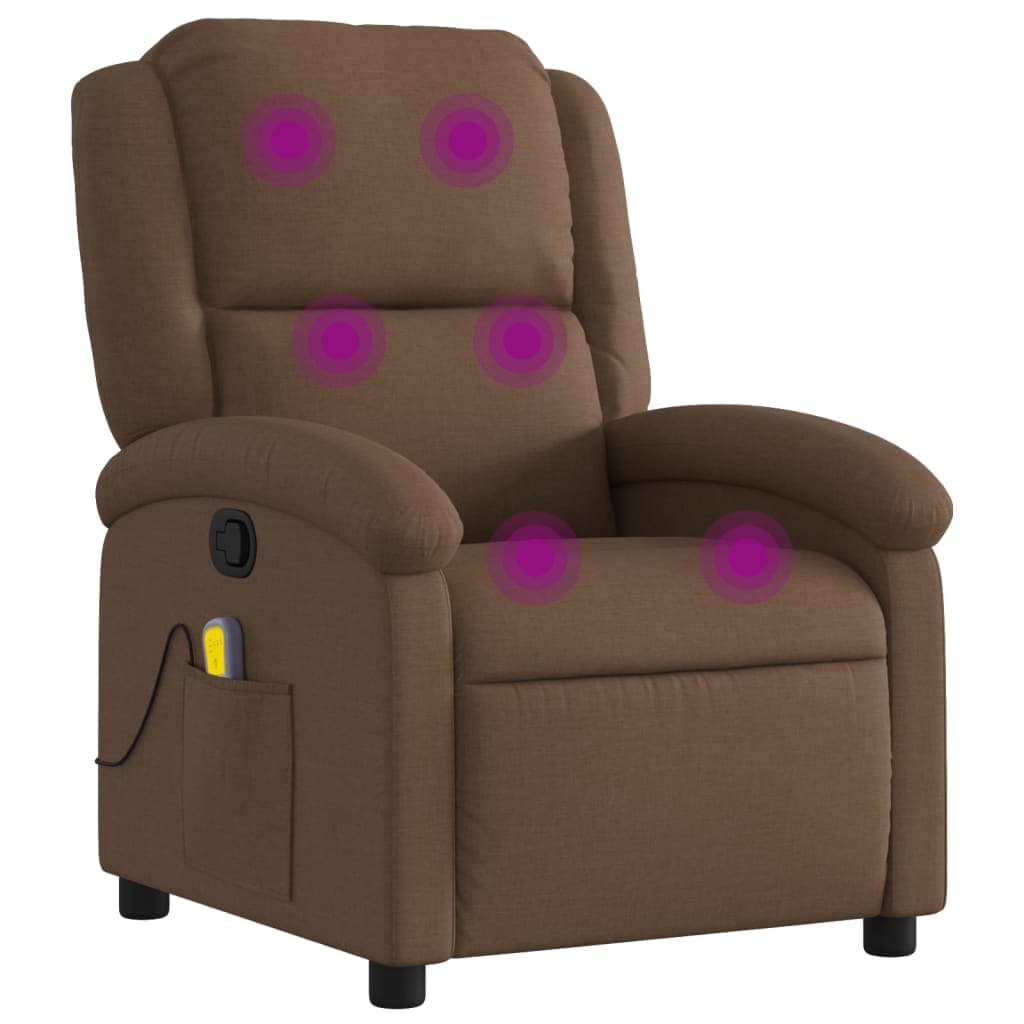 vidaXL Poltrona de massagens reclinável tecido castanho