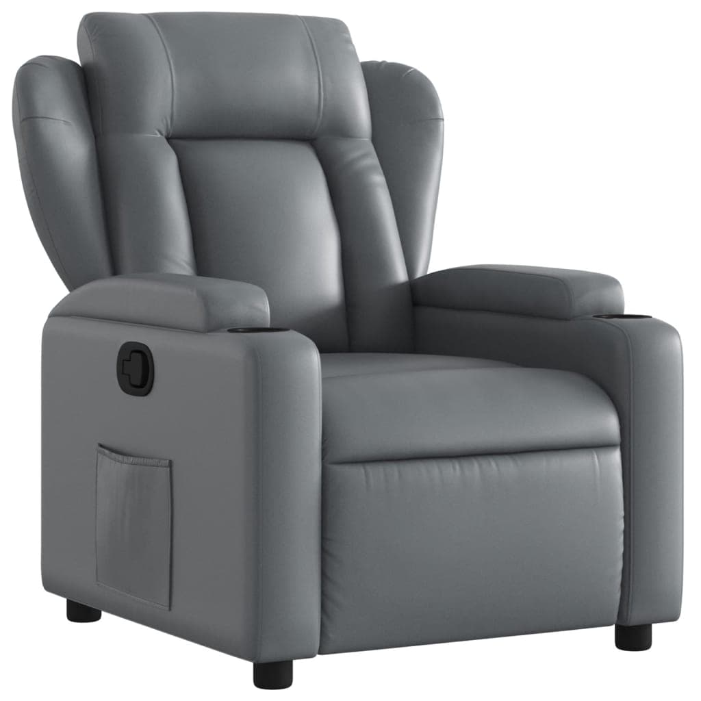 Poltrona Gemma Reclinável em Couro Artificial Cinzento Design Moderno