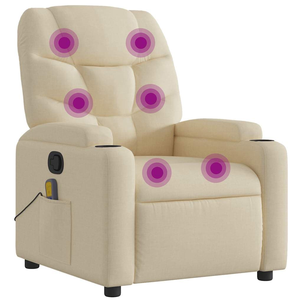 vidaXL Poltrona de massagens reclinável tecido cor creme