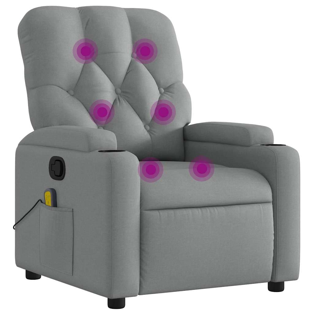vidaXL Poltrona de massagens reclinável tecido cinzento-claro
