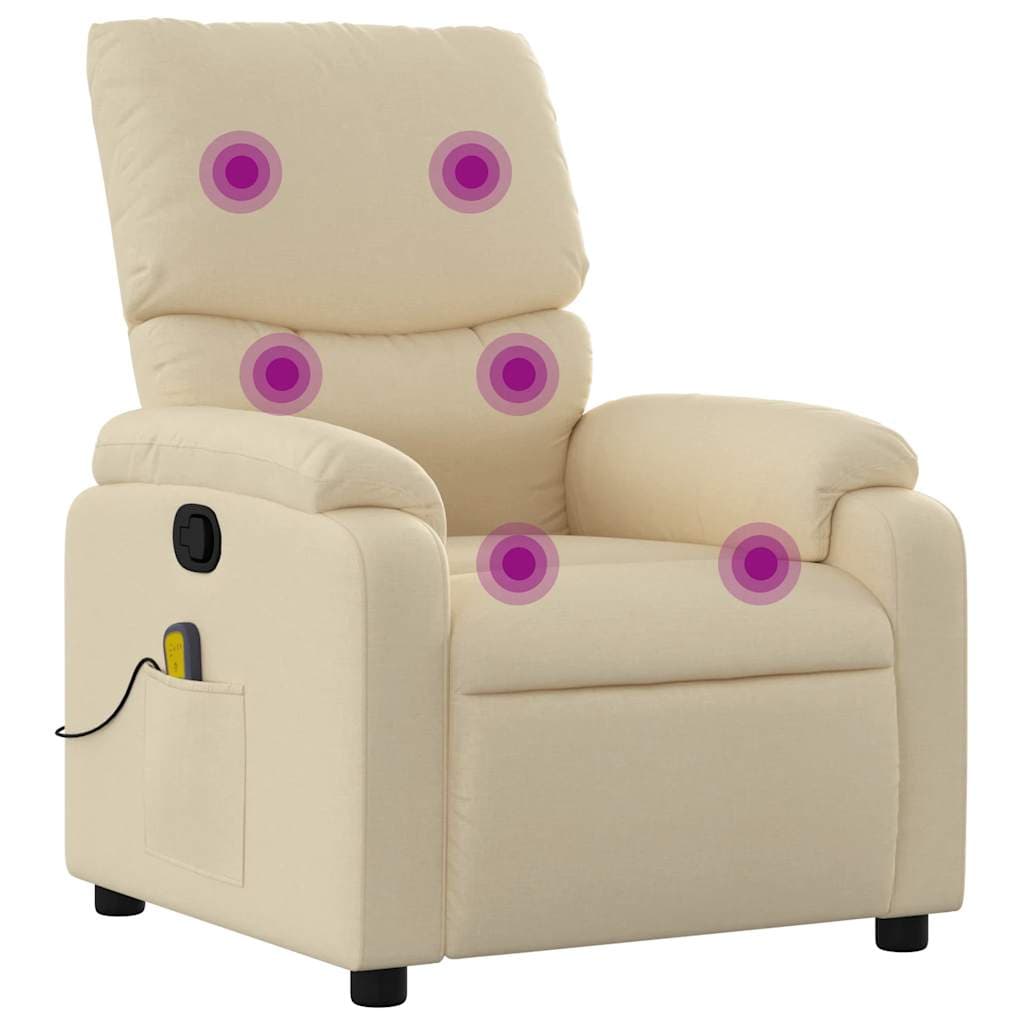 vidaXL Poltrona de massagens reclinável tecido cor creme