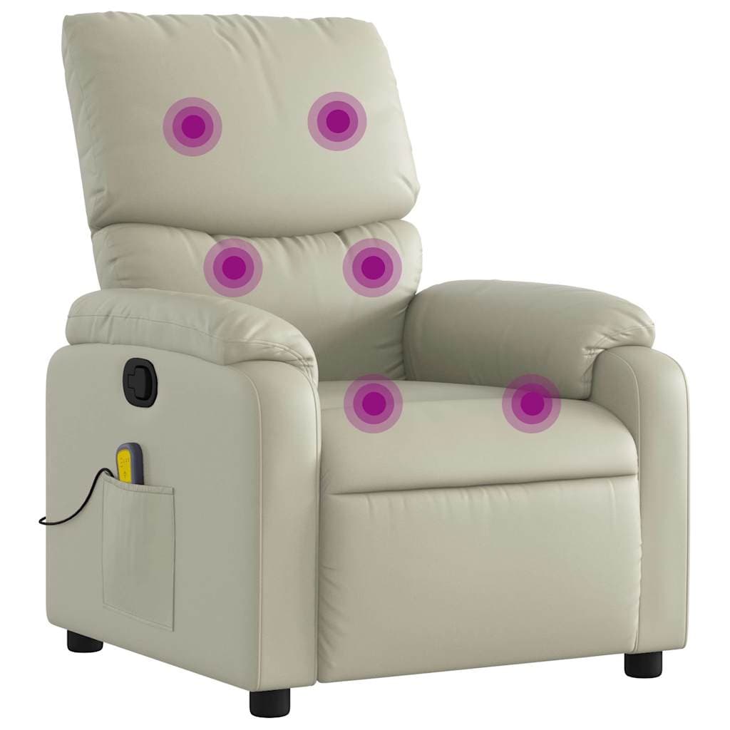 Poltrona de Massagens Reclinável Couro Artificial Creme - 4136740334