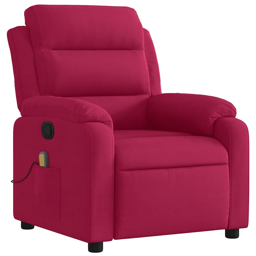 vidaXL Poltrona de massagens reclinável veludo vermelho tinto