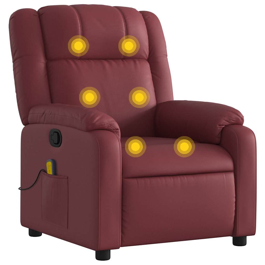 Poltrona Massagens Reclinável Couro Artificial Vermelho Tinto - 3474286984