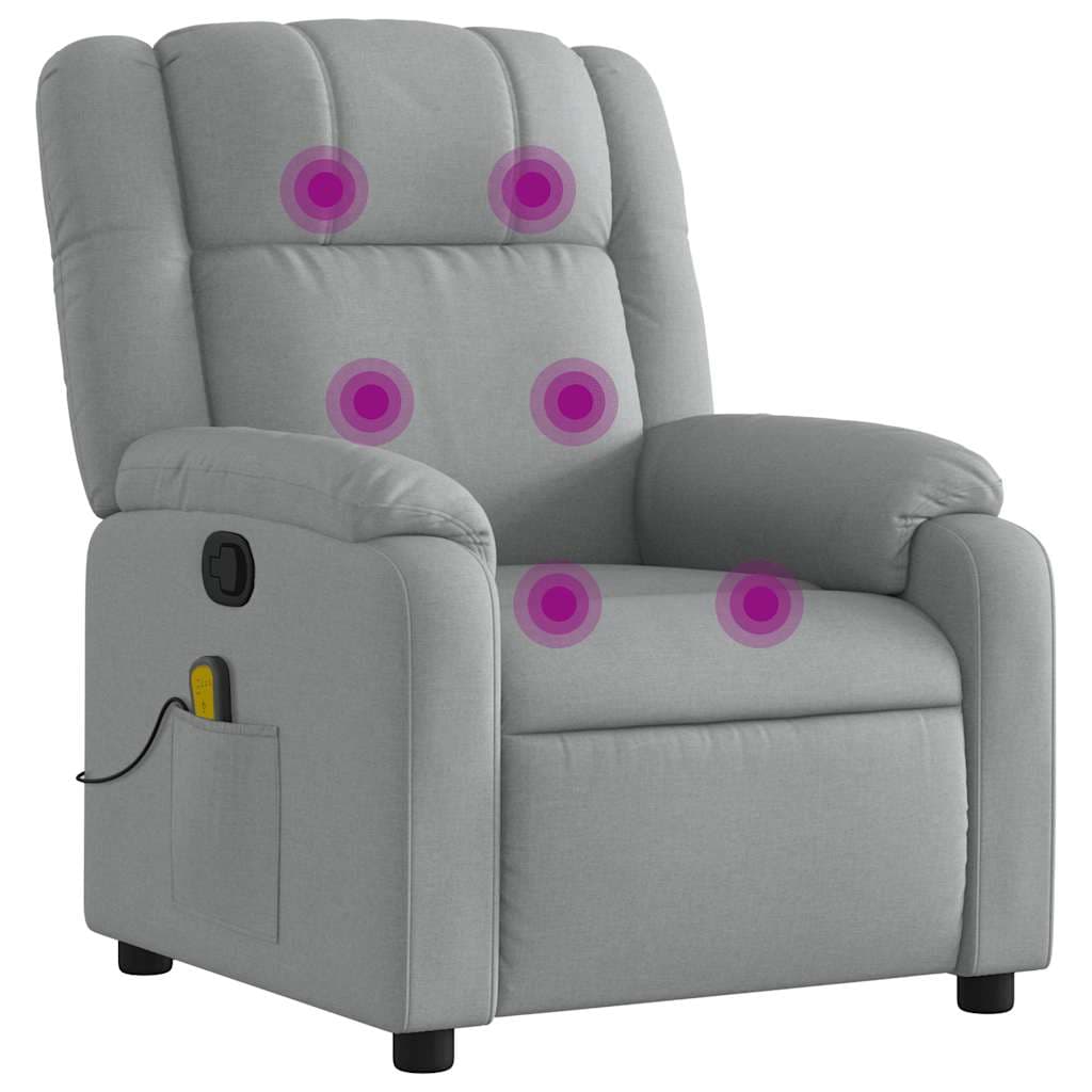 vidaXL Poltrona de massagens reclinável tecido cinzento-claro