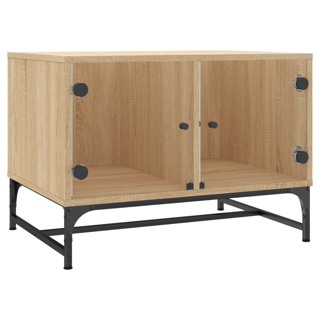 vidaXL Mesa de centro c/ portas de vidro 68,5x50x50 cm carvalho sonoma