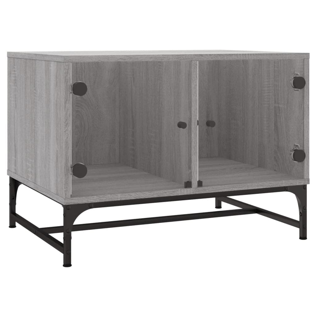vidaXL Mesa de centro c/ portas de vidro 68,5x50x50 cm cinza sonoma