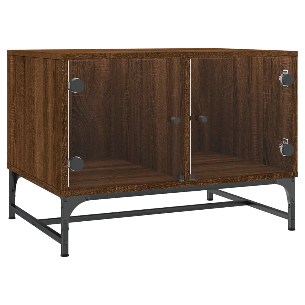vidaXL Mesa de centro c/ portas vidro 68,5x50x50 cm carvalho castanho