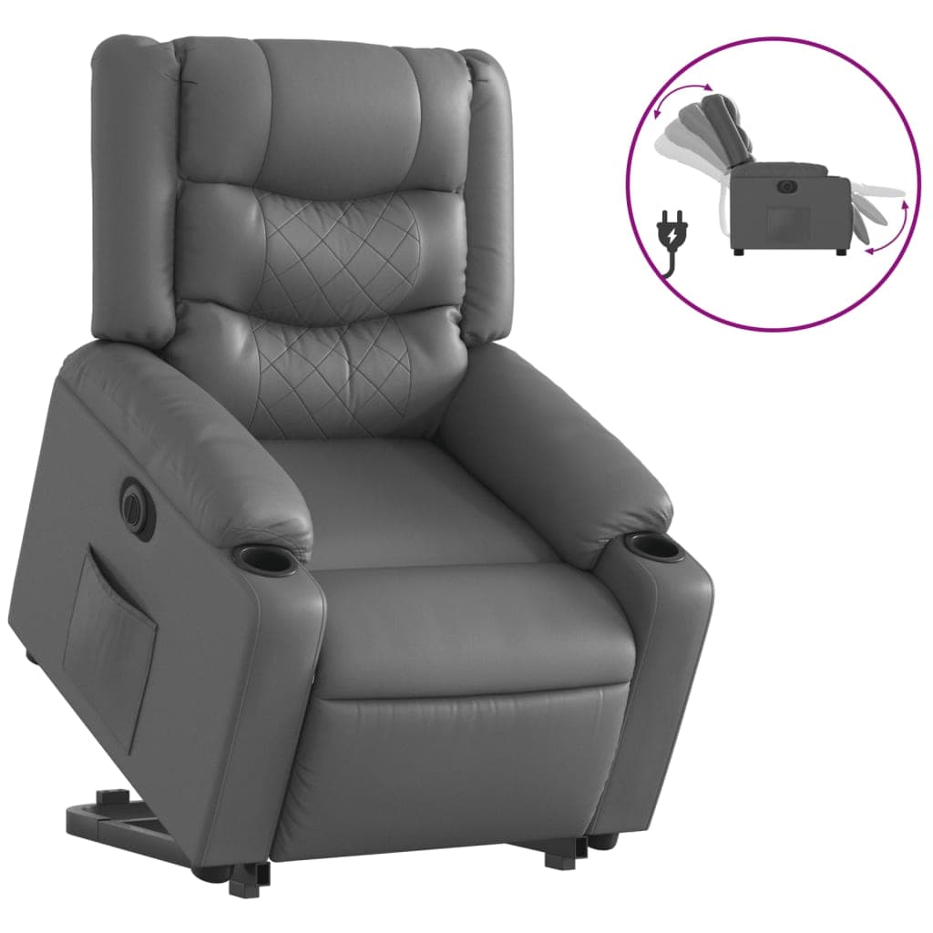 vidaXl Poltrona Reclinável Elevatória Elétrica Couro Artificial Cinzento - 3206562