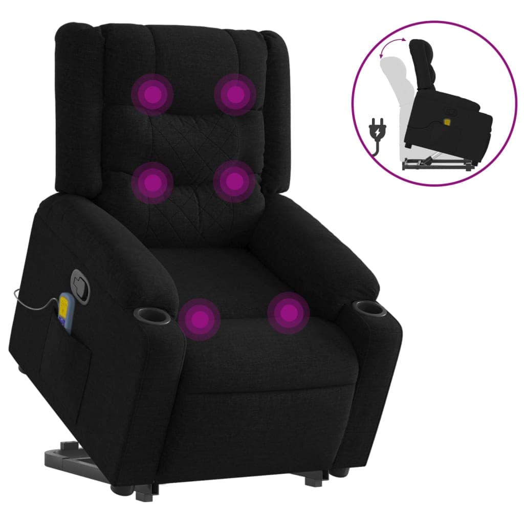 vidaXL Poltrona de massagens reclinável elevatória tecido preto