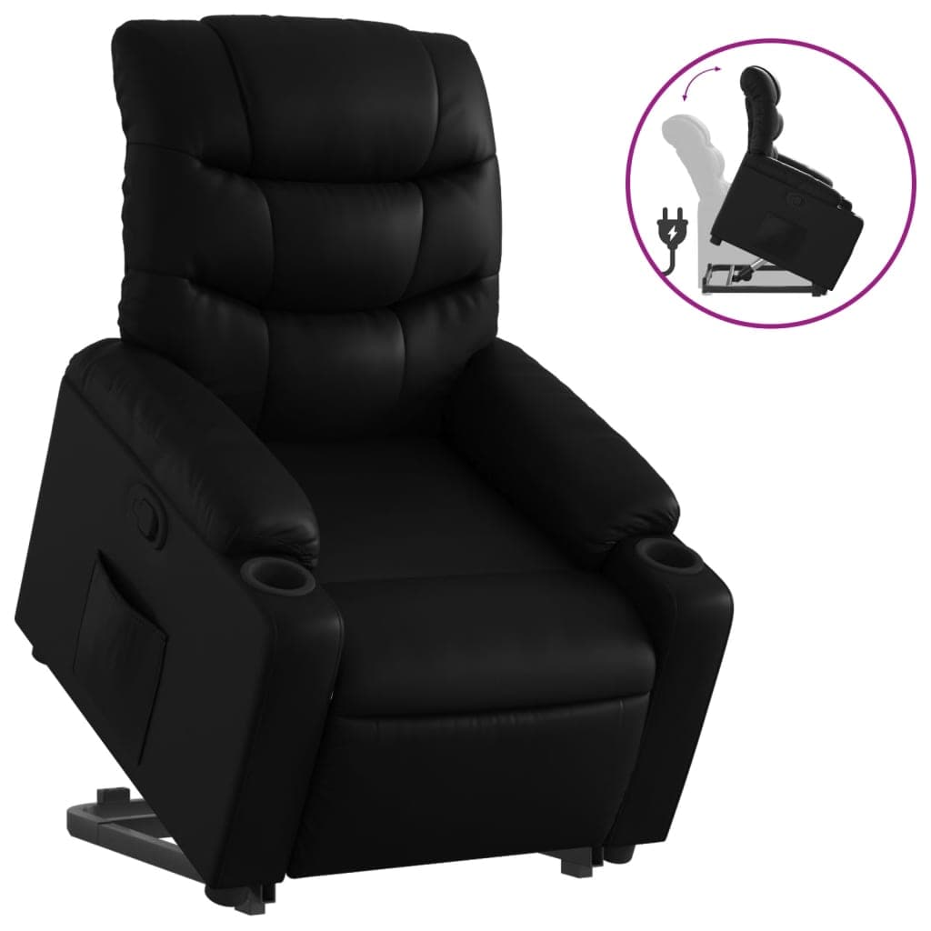 Poltrona Reclinável Elevatória Couro Artificial Preto - 2500962635