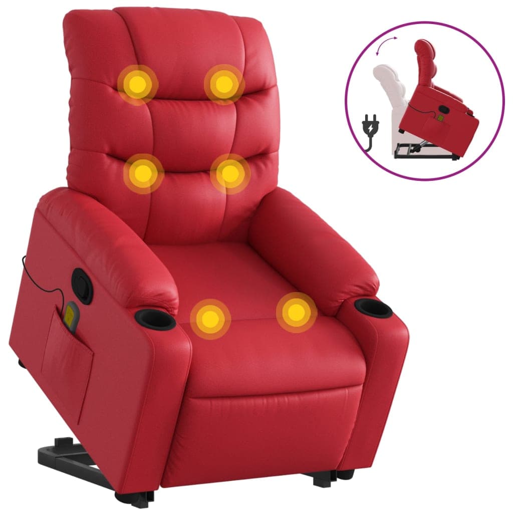 vidaXL Poltrona massagens reclinável elevatória couro artif. vermelho