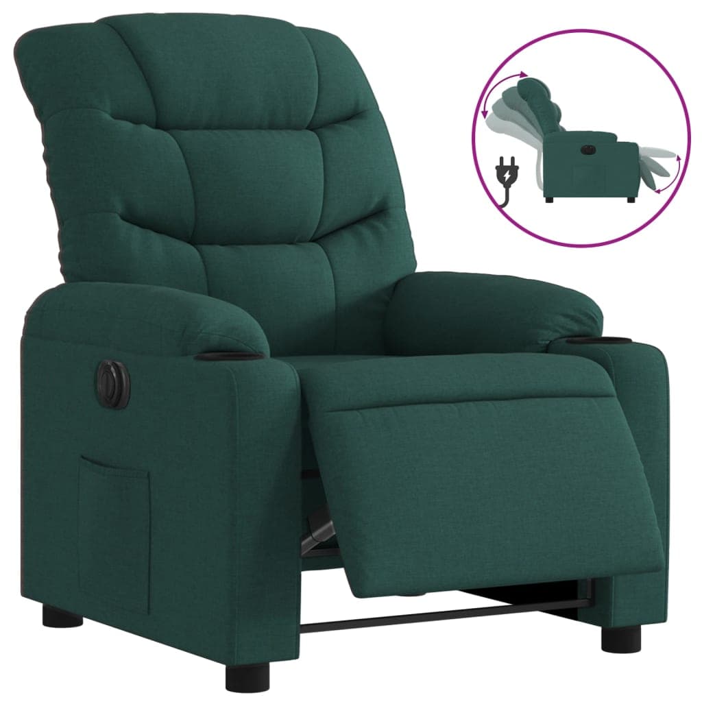 vidaXL Poltrona elétrica reclinável tecido verde-escuro