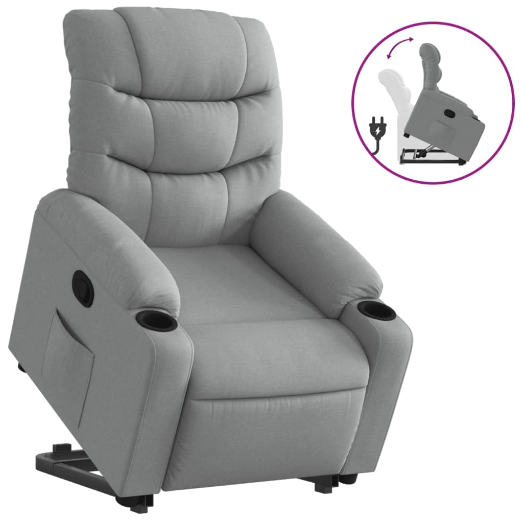 vidaXL Poltrona reclinável elevatória tecido cinzento-claro