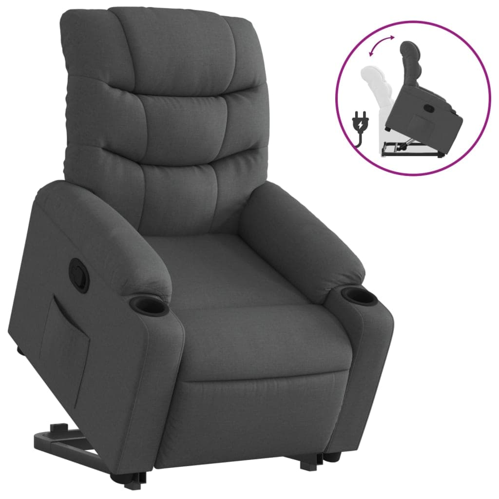 vidaXL Poltrona reclinável elevatória tecido cinzento-escuro
