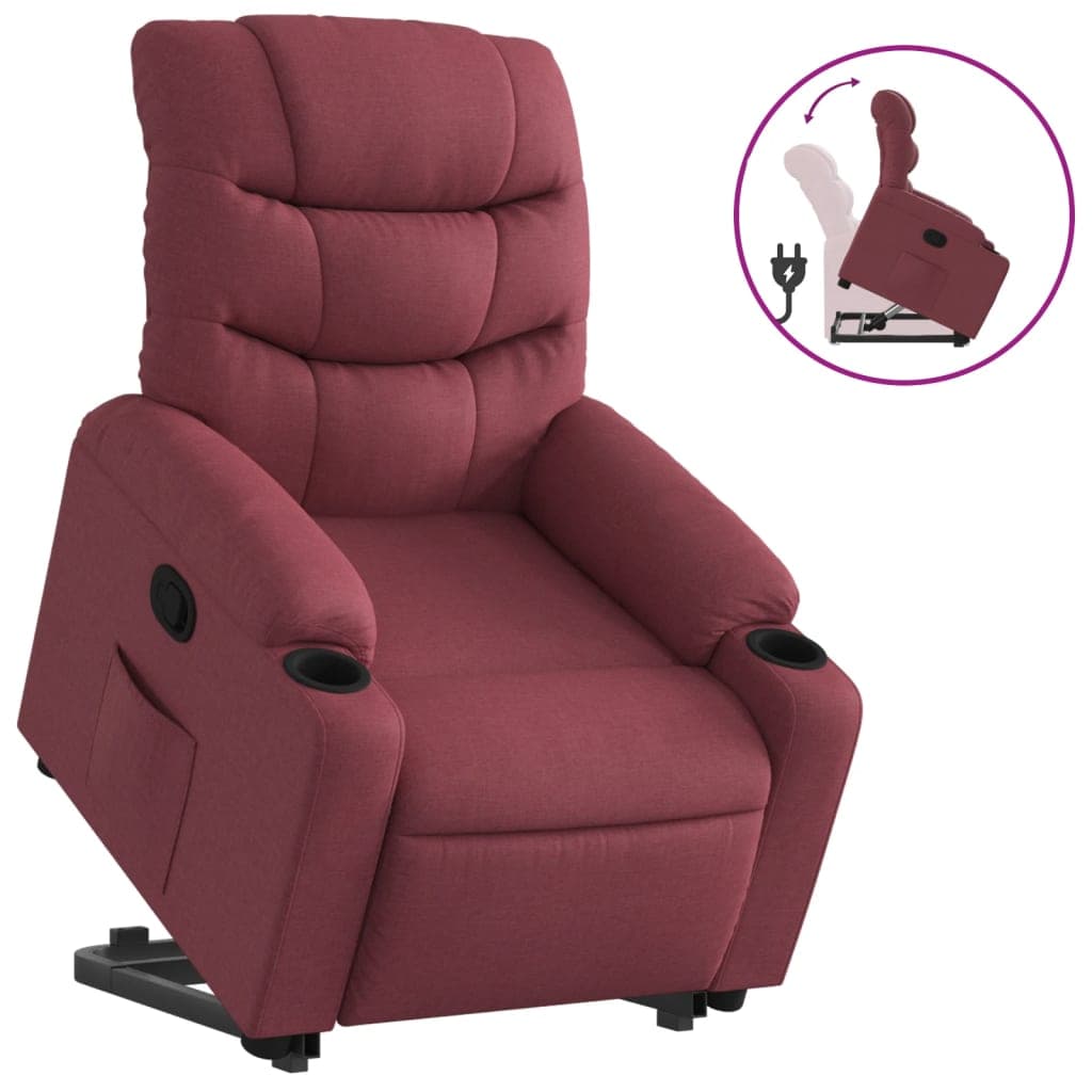 vidaXL Poltrona reclinável elevatória tecido vermelho tinto