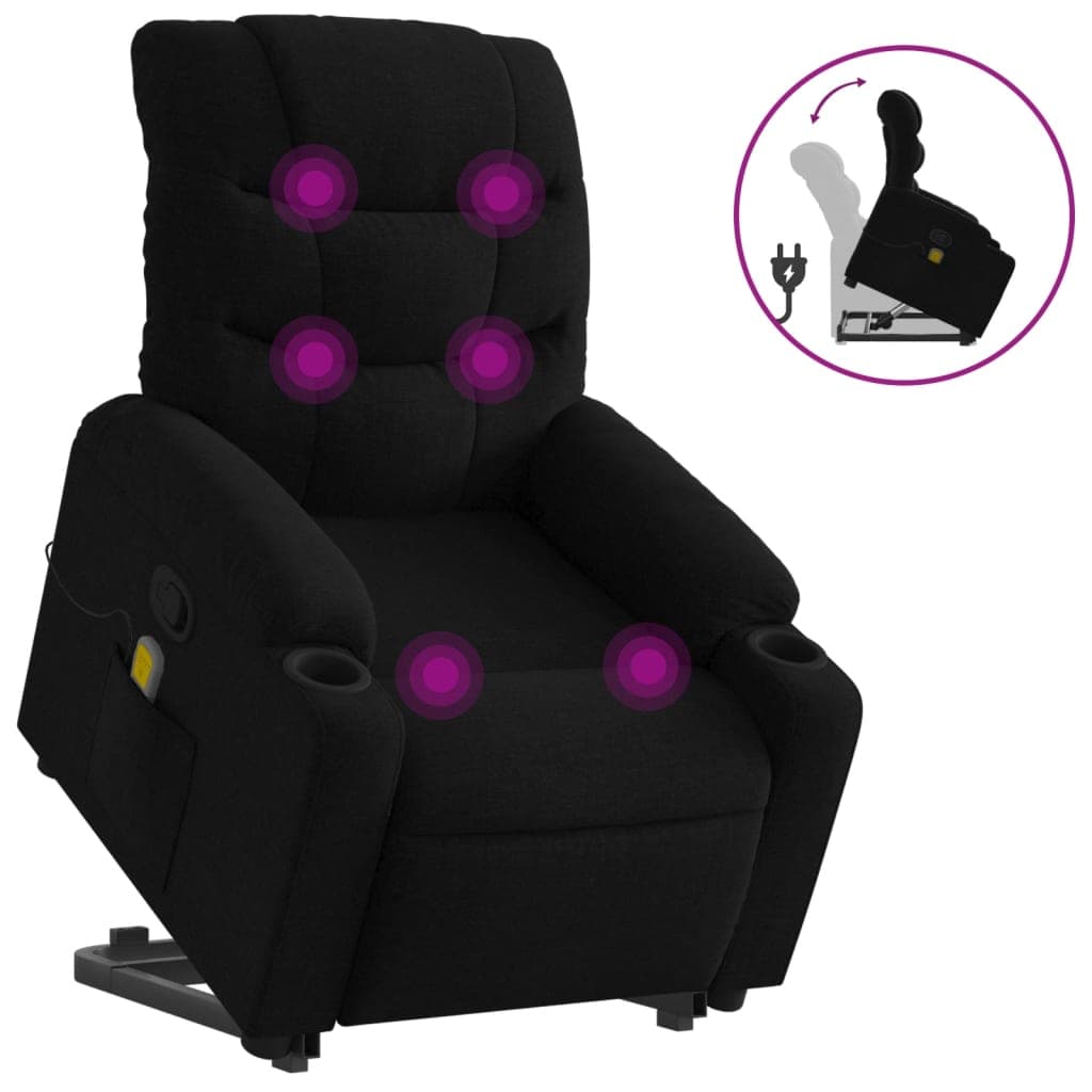 vidaXL Poltrona de massagens reclinável elevatória tecido preto