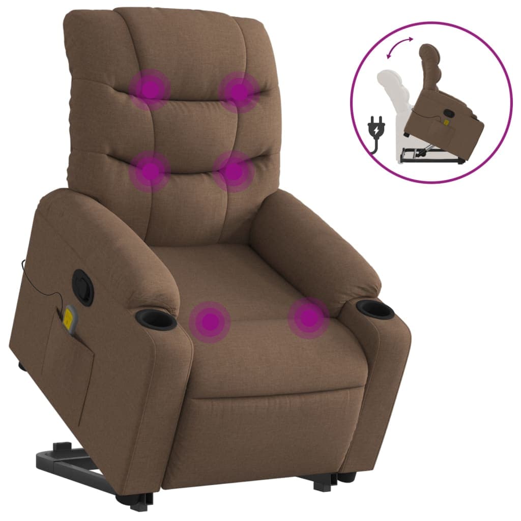 vidaXL Poltrona reclinável massagens tecido castanho