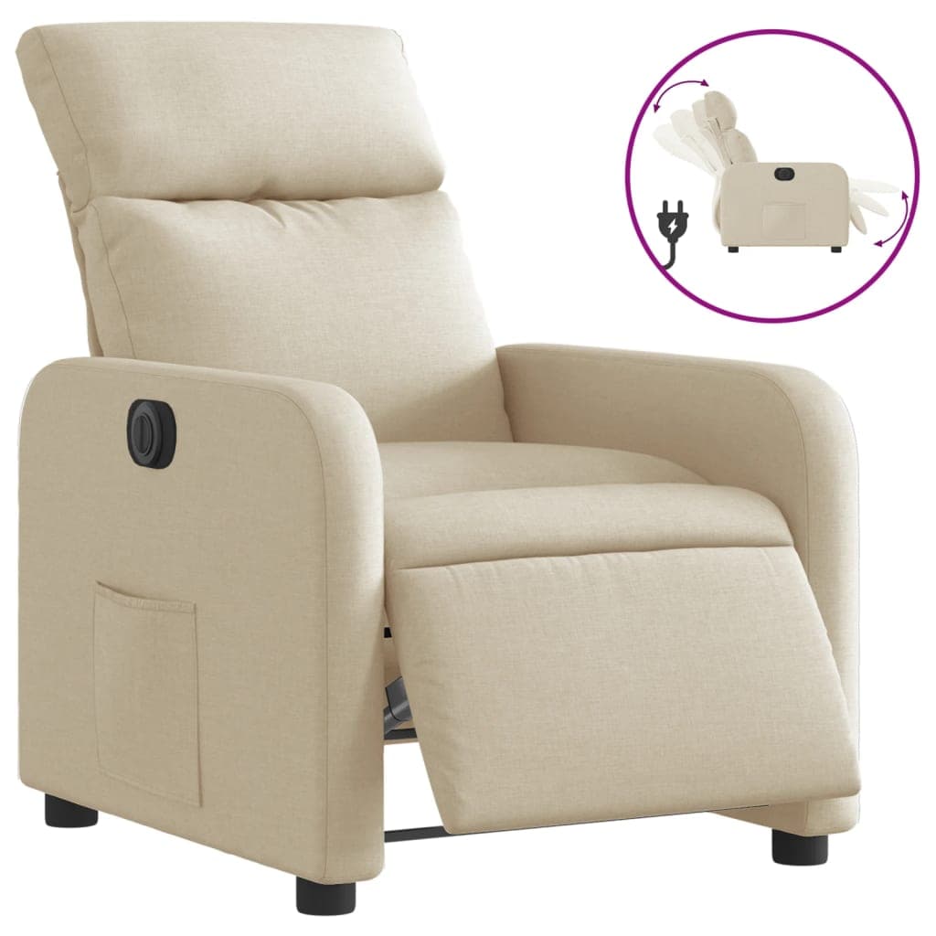 vidaXL Poltrona reclinável elétrica tecido cor creme