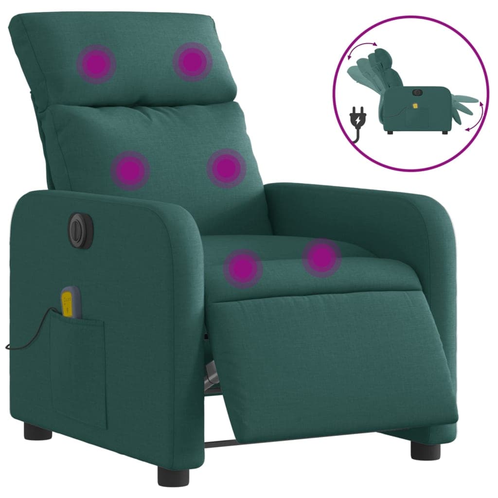 vidaXL Poltrona reclinável de massagens elétrica tecido verde-escuro