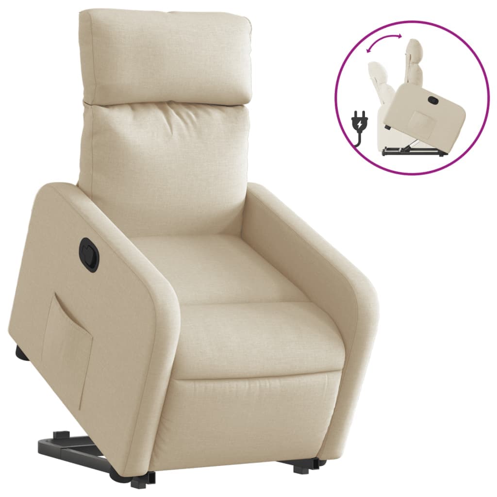 vidaXL Poltrona reclinável elevatória tecido cor creme