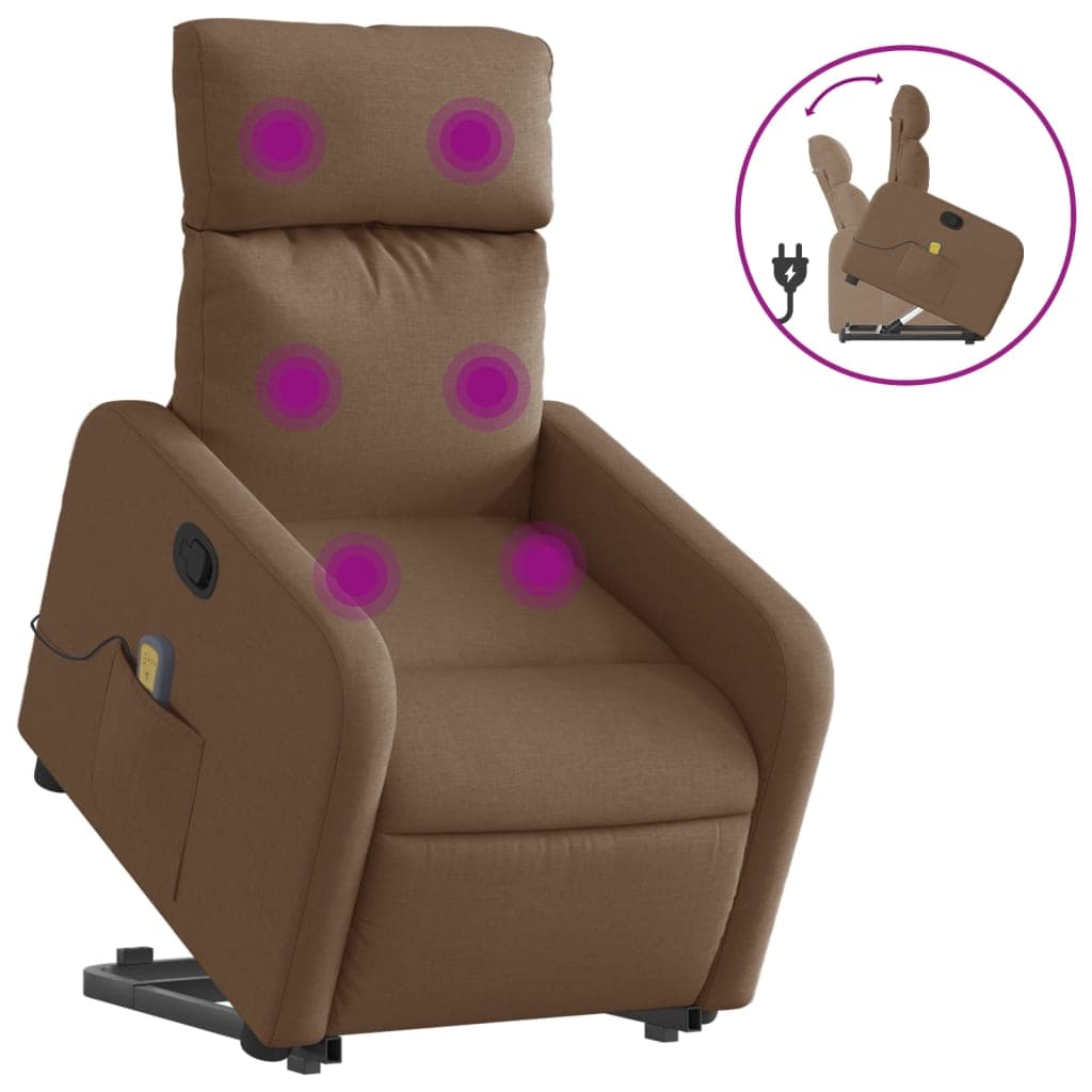 vidaXL Poltrona reclinável massagens tecido castanho