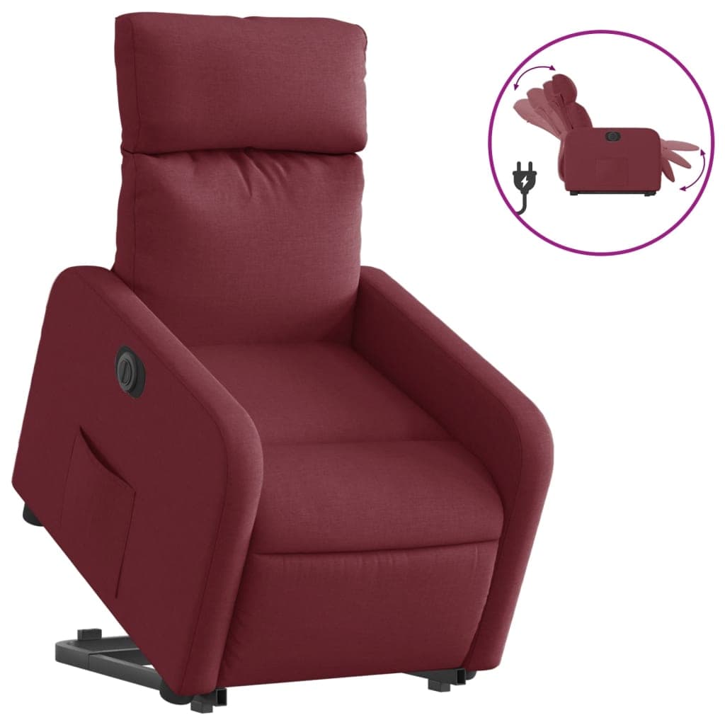 vidaXL Poltrona reclinável elevatória elétrica tecido vermelho-tinto