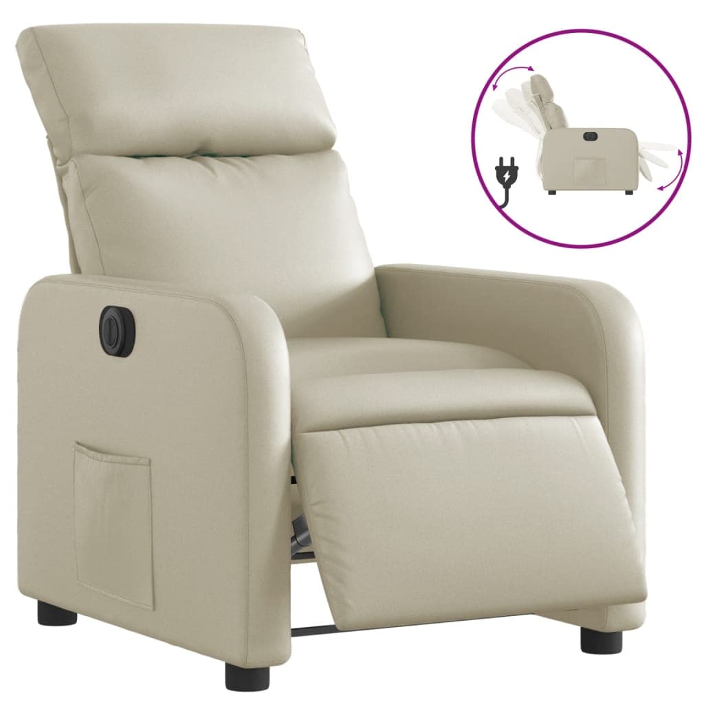 vidaXL Poltrona reclinável elétrica couro artificial cor creme