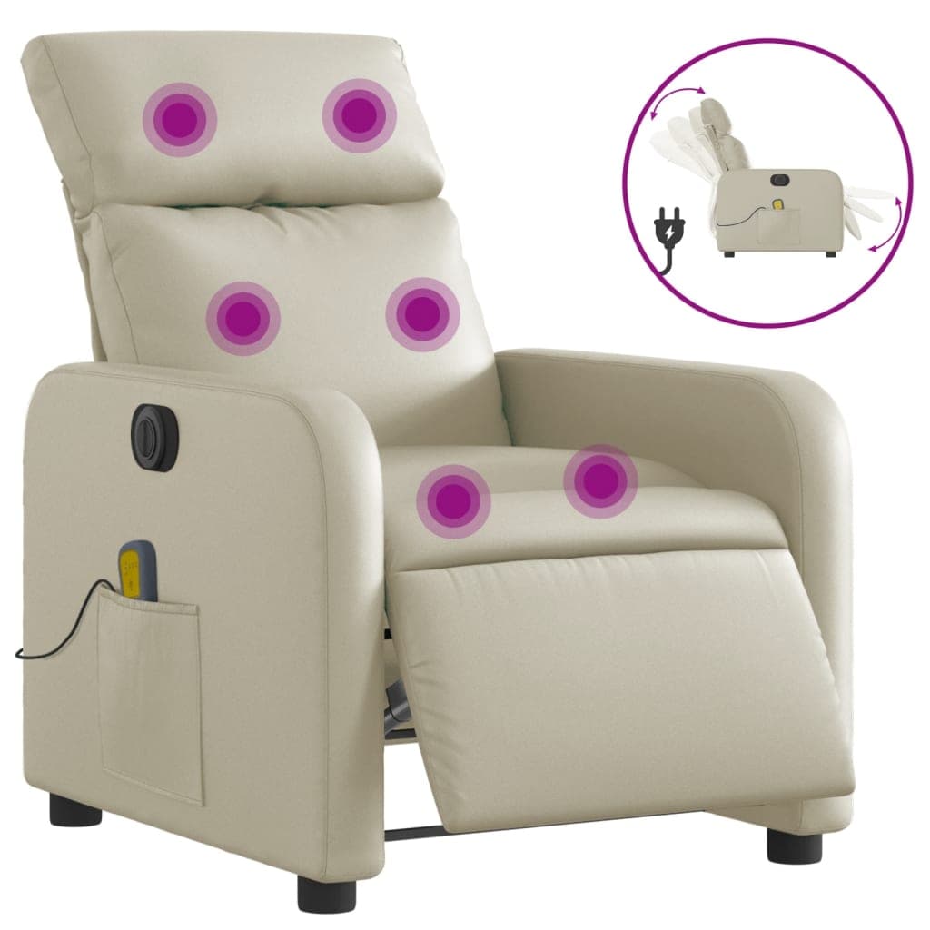 vidaXL Poltrona massagens reclinável elétrica couro artificial creme