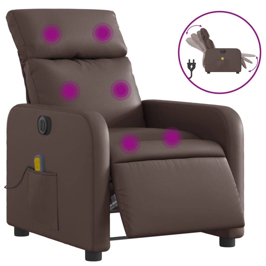 vidaXL Poltrona massagens reclinável elétrica couro artif. castanho