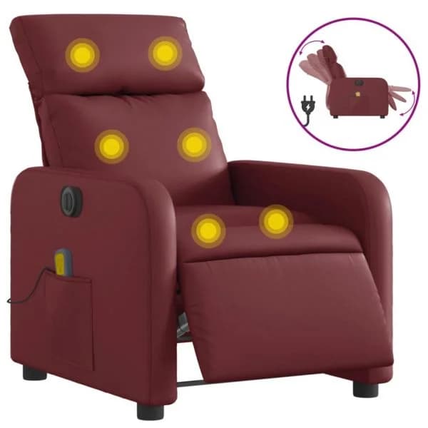 Poltrona Massagens Reclinada Elétrica Couro Artif. Vermelho-tinto - 3011780345
