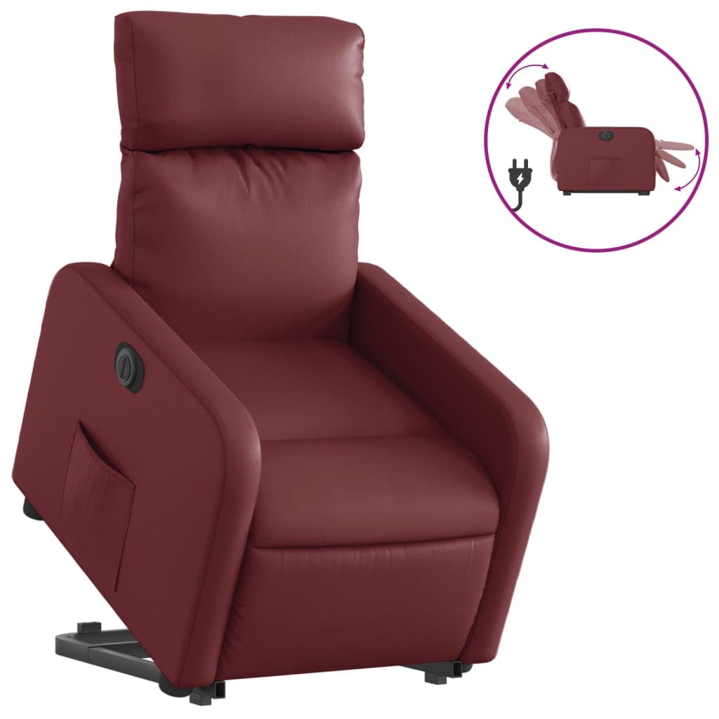 vidaXL Poltrona reclin. elevatória elétrica couro artif vermelho-tinto