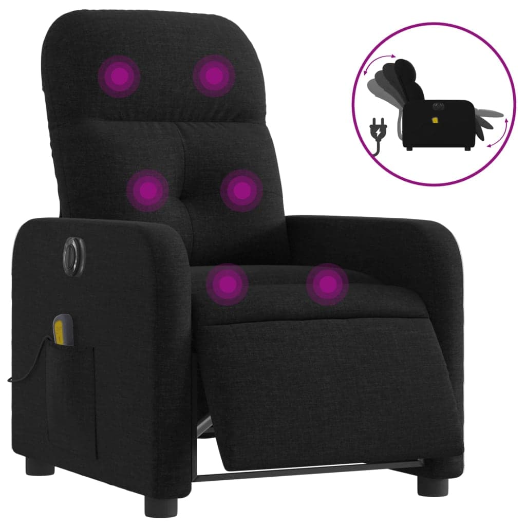 vidaXL Poltrona reclinável de massagens elétrica tecido preto