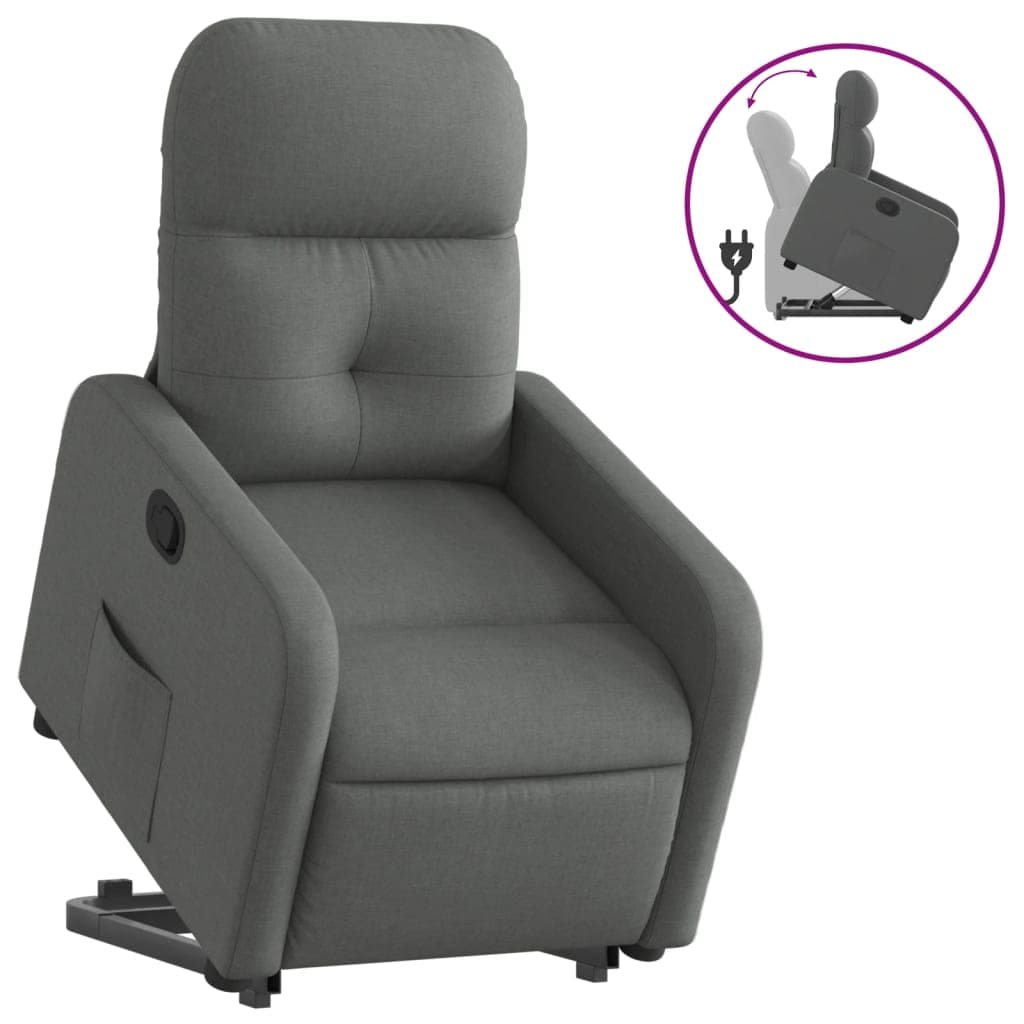 vidaXL Poltrona reclinável elevatória tecido cinzento-escuro