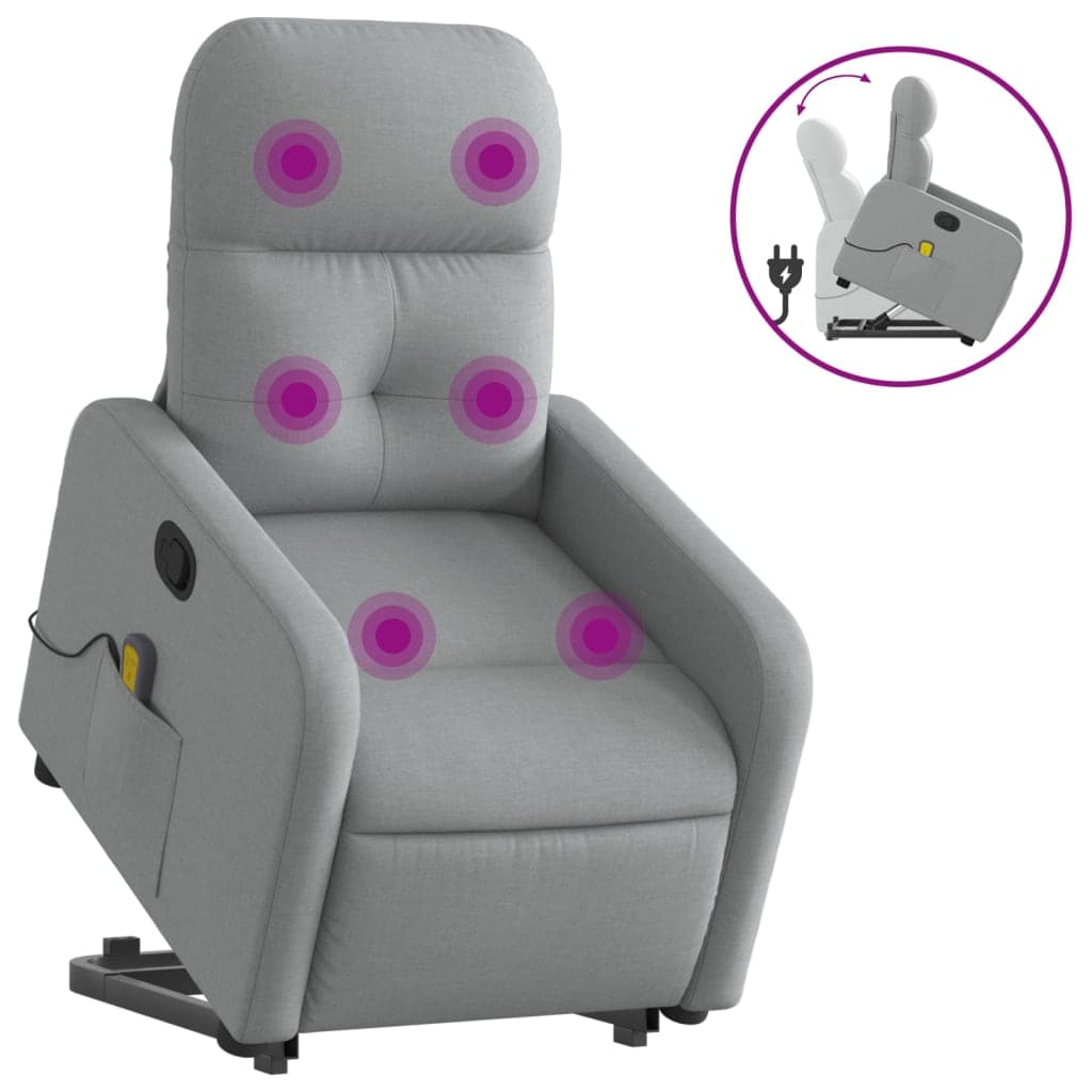 vidaXL Poltrona reclinável massagens tecido cinzento-claro