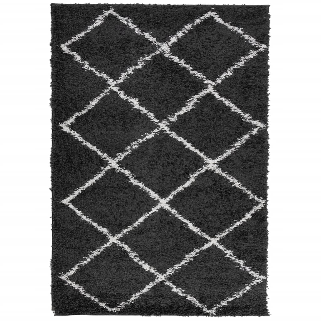 Tapete vidaXL Shaggy Pelo Alto Pamplona 140x200 cm Preto e Creme - 931422157