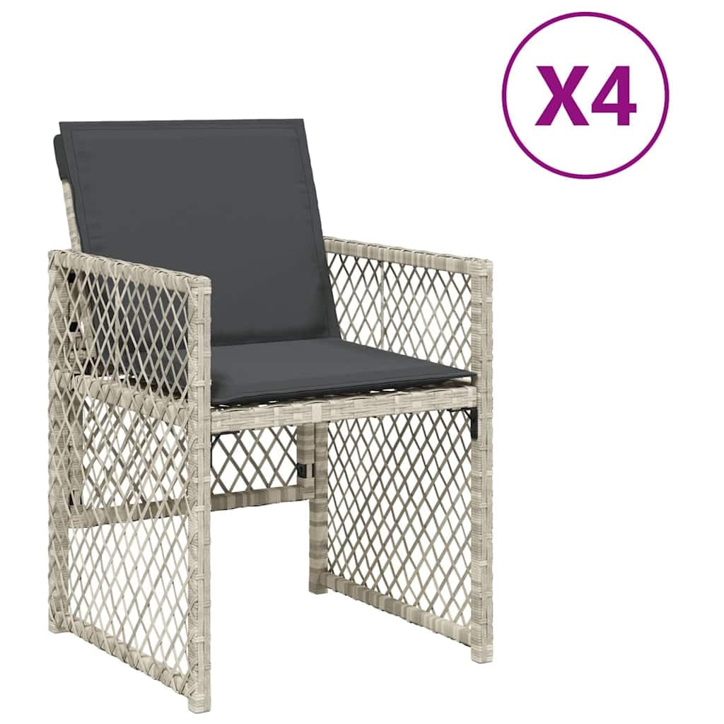 vidaXL Cadeiras de Jardim com Almofadões 4 Peças Vime Pe Cinzento-claro - 2928063424