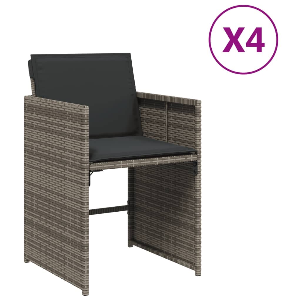 vidaXL Cadeiras de jardim com almofadões 4 pcs vime PE cinzento