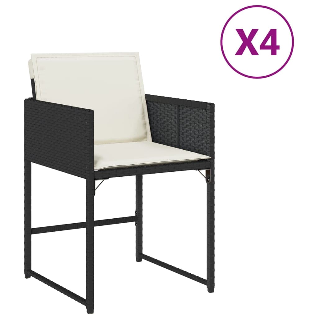vidaXL Cadeiras de jardim com almofadões 4 pcs vime PE preto