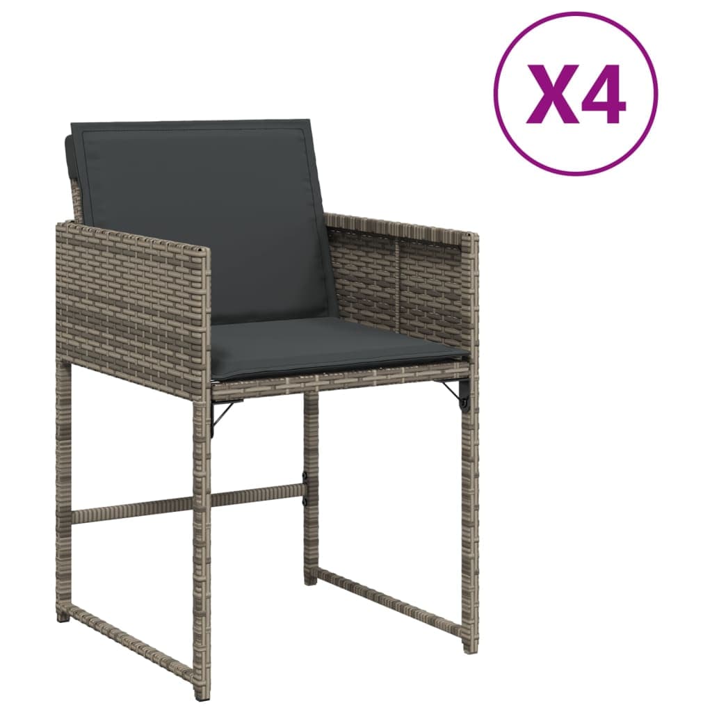 vidaXL Cadeiras de jardim com almofadões 4 pcs vime PE cinzento
