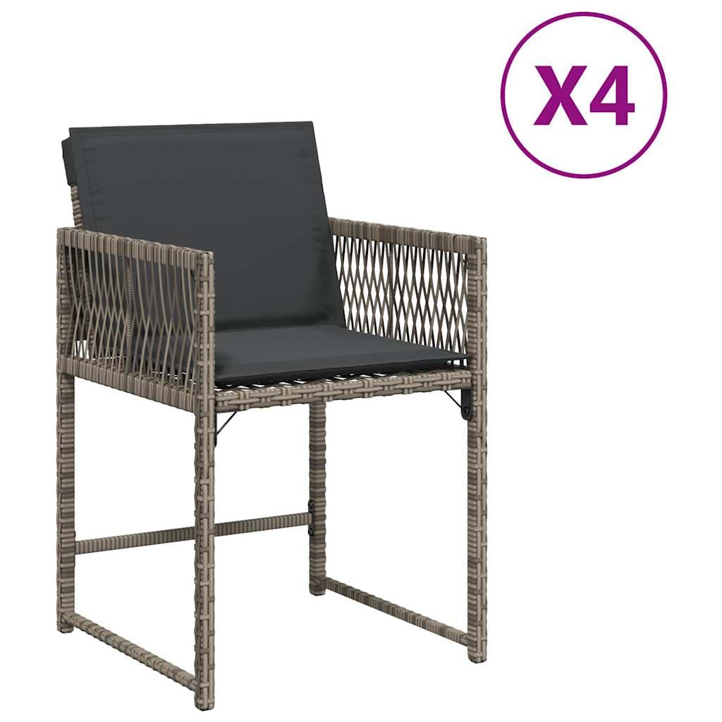 vidaXL Cadeiras de Jardim com Almofadões 4 Peças Vime Pe Cinzento - 53892755