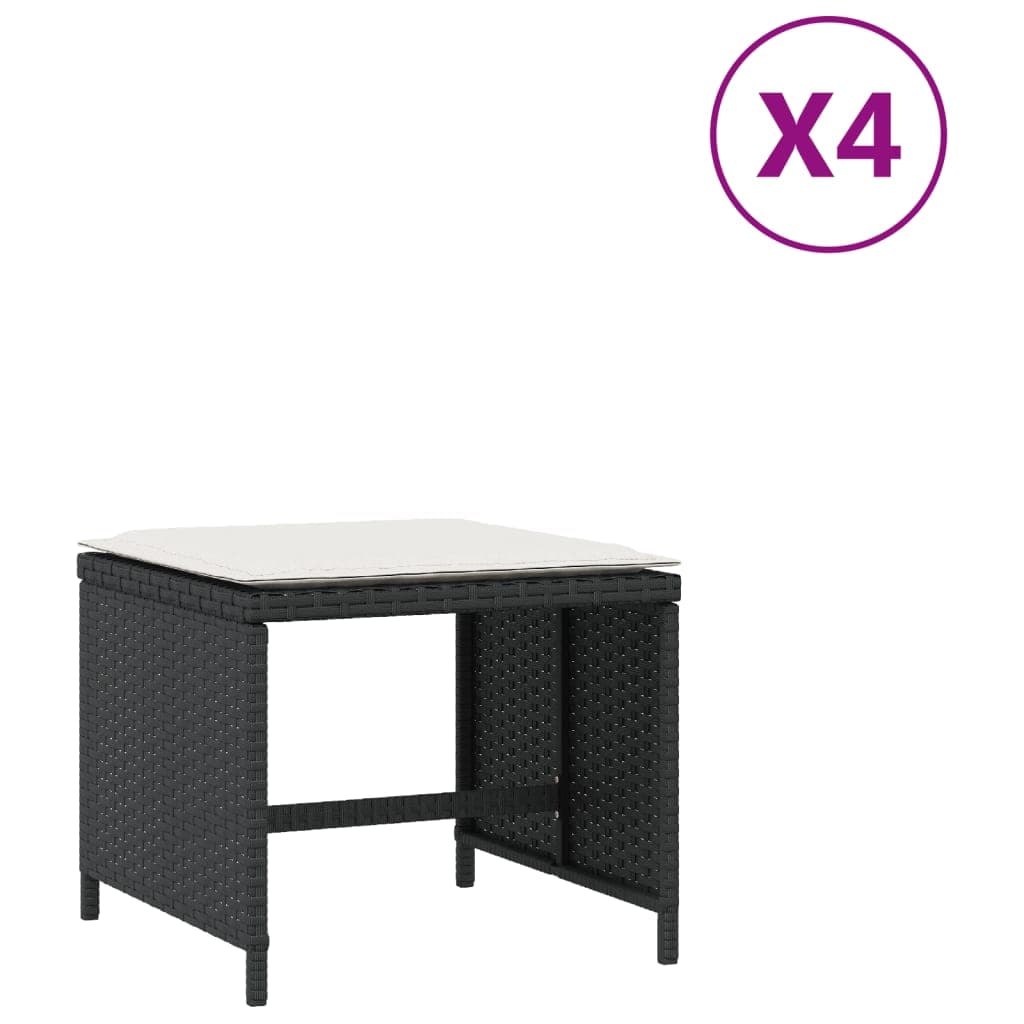 vidaXL Bancos de Jardim com Almofadões 4 Peças 41x41x36 cm Vime Pe Preto - 1889151716