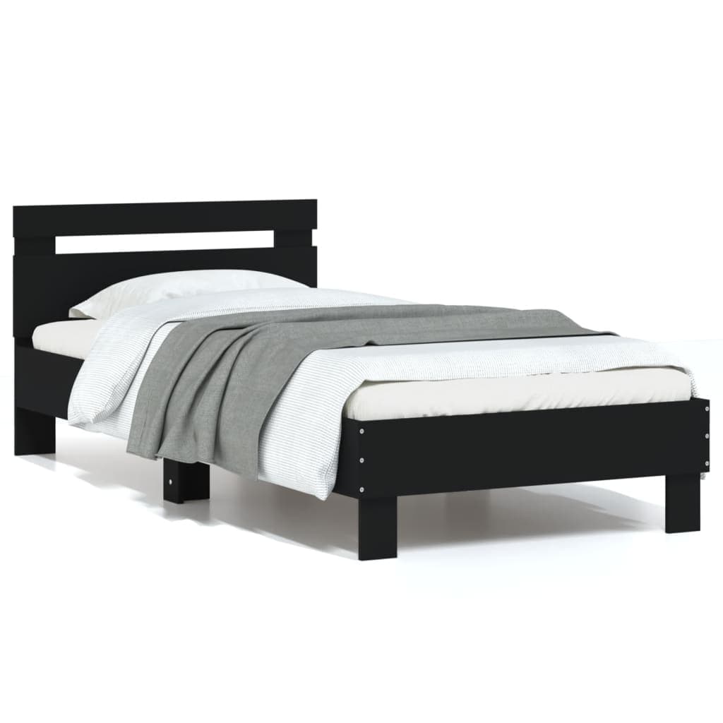 vidaXL Estrutura de cama c/ cabeceira 90x200cm derivados madeira preto