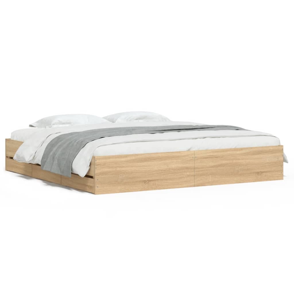 vidaXL Estrutura de Cama com Gavetas Derivados Madeira Carvalho Sonoma - 2062846945